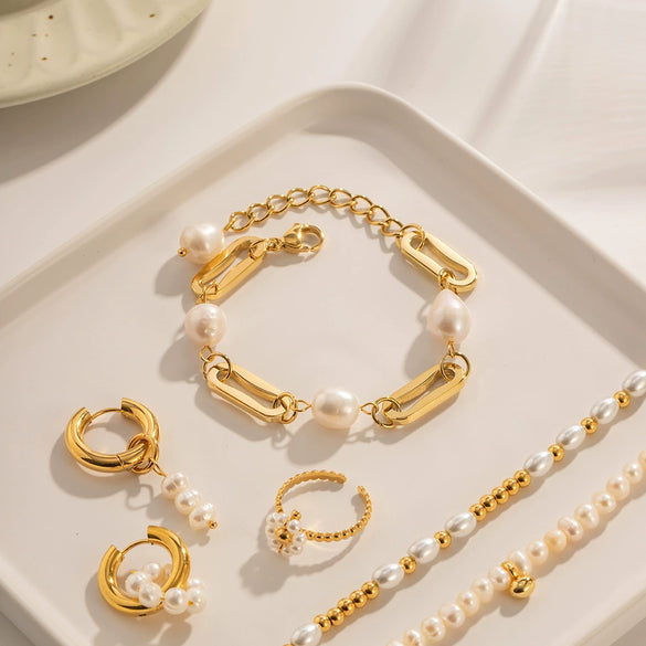 Bracelet Stainless Steel Geometric Electroplated Freshwater Pearl For Women
