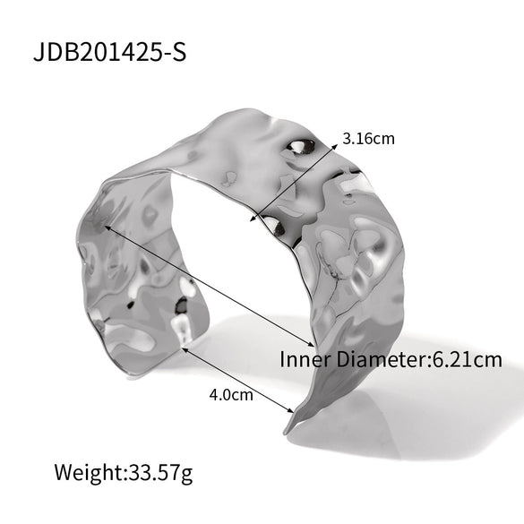 Bracelet Stainless Steel Geometric Hammer Pattern Exaggerated Wide Version Electroplated