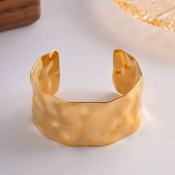 Bracelet Stainless Steel Geometric Hammer Pattern Exaggerated Wide Version Electroplated