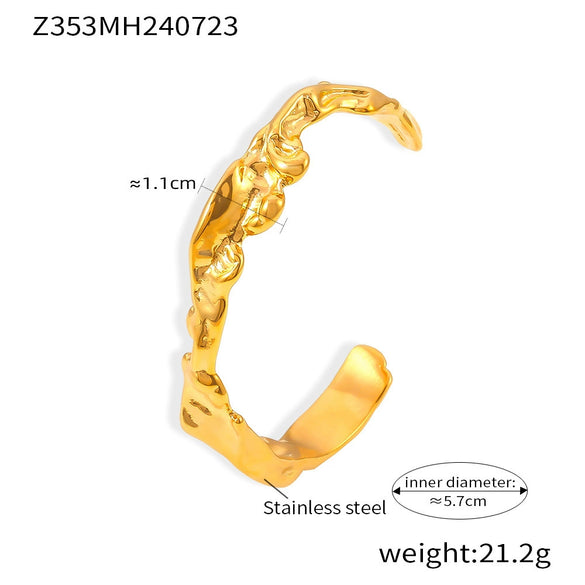 Bracelet 316L Stainless Steel Geometric Irregular Hammer Wavy 18K Gold Plated Handicrafts For Women