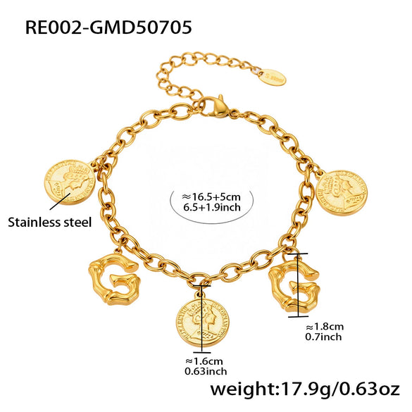 Bracelet 316L Stainless Steel Geometric Letters Numbers Text Electroplated Hand Jewelry For Women