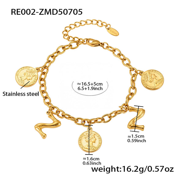 Bracelet 316L Stainless Steel Geometric Letters Numbers Text Electroplated Hand Jewelry For Women