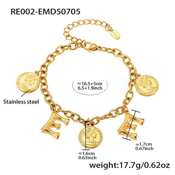 Bracelet 316L Stainless Steel Geometric Letters Numbers Text Electroplated Hand Jewelry For Women