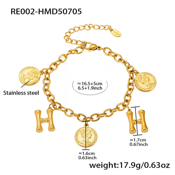 Bracelet 316L Stainless Steel Geometric Letters Numbers Text Electroplated Hand Jewelry For Women