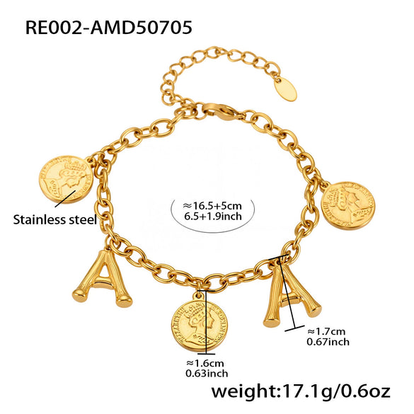 Bracelet 316L Stainless Steel Geometric Letters Numbers Text Electroplated Hand Jewelry For Women
