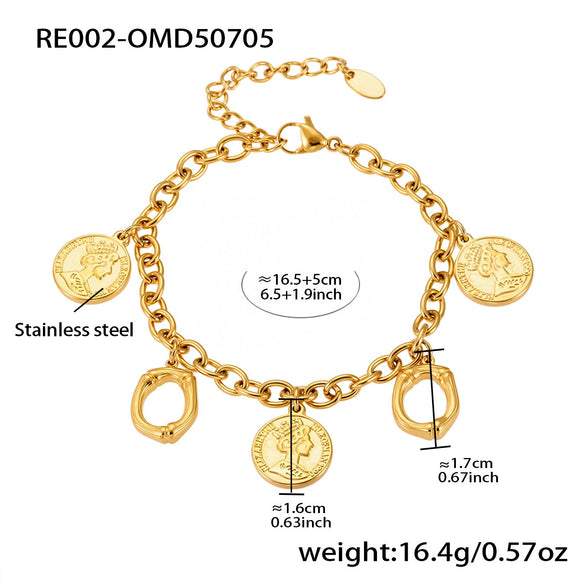 Bracelet 316L Stainless Steel Geometric Letters Numbers Text Electroplated Hand Jewelry For Women