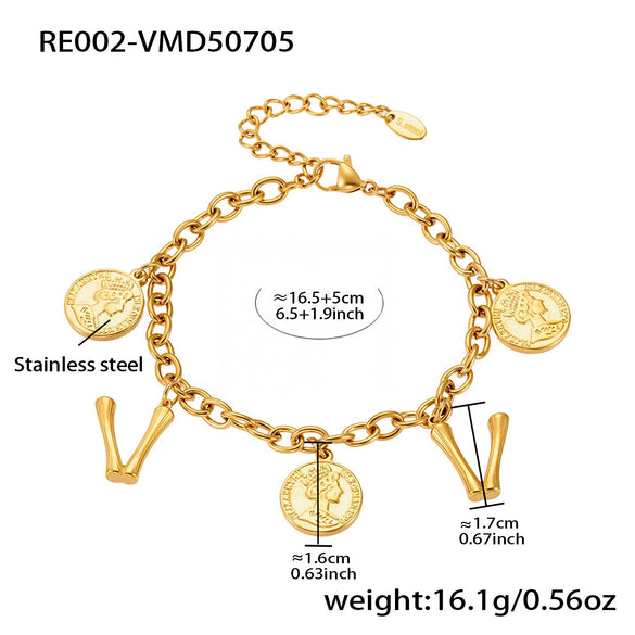 Bracelet 316L Stainless Steel Geometric Letters Numbers Text Electroplated Hand Jewelry For Women