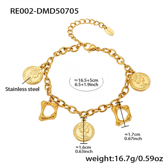 Bracelet 316L Stainless Steel Geometric Letters Numbers Text Electroplated Hand Jewelry For Women