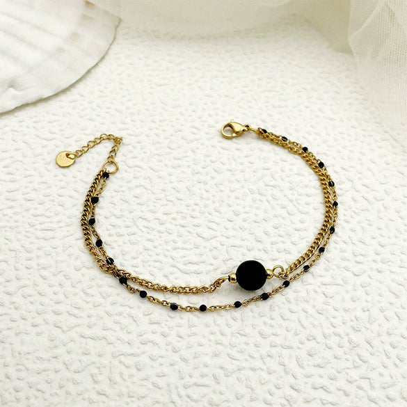 Bracelet Stainless Steel Geometric Natural Stone Pearl Oil Dripping Doublelayer Electroplated Jewelry