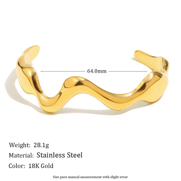 Bracelet Stainless Steel Geometric Simple Electroplated 18K Gold Cast Wave