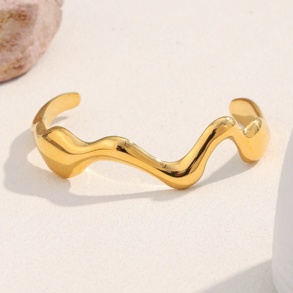 Bracelet Stainless Steel Geometric Simple Electroplated 18K Gold Cast Wave