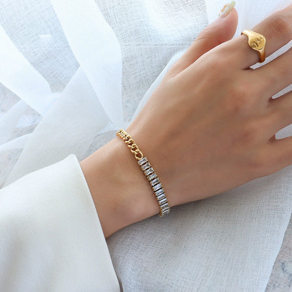 Bracelet 316L Stainless Steel Geometric Stitching Chain Full Diamond Zircon Plated 18K Gold Fashion Jewelry For Women