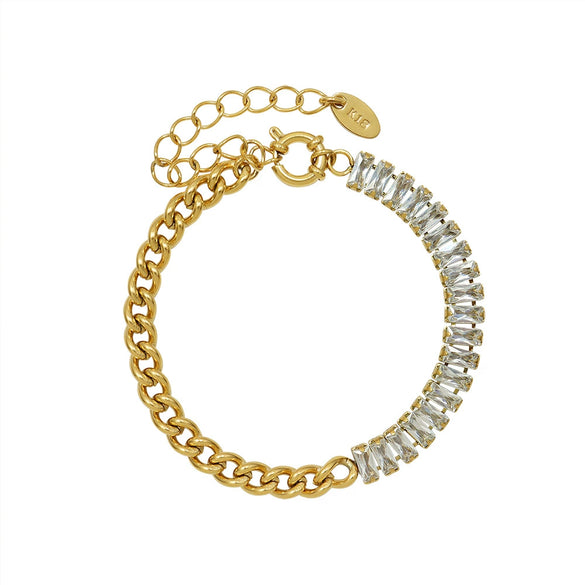 Bracelet 316L Stainless Steel Geometric Stitching Chain Full Diamond Zircon Plated 18K Gold Fashion Jewelry For Women