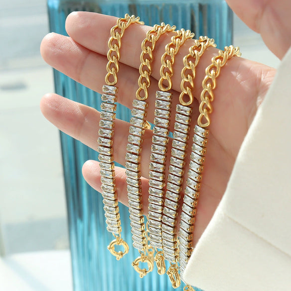 Bracelet 316L Stainless Steel Geometric Stitching Chain Full Diamond Zircon Plated 18K Gold Fashion Jewelry For Women