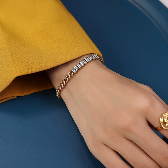 Bracelet 316L Stainless Steel Geometric Stitching Chain Full Diamond Zircon Plated 18K Gold Fashion Jewelry For Women