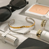 Bracelet Stainless Steel Gold And Silver Color Matching Hammer Lines Double Hollow Open Geometric Electroplated