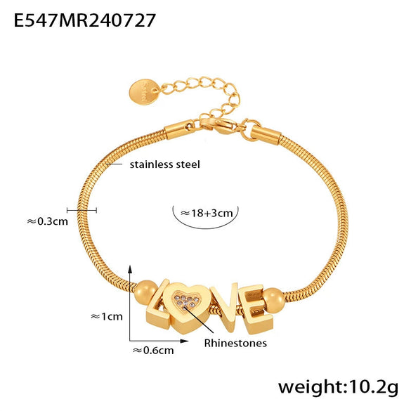 Bracelet Stainless Steel Gold Plated Love Letter Heart Shape Geometric For Women