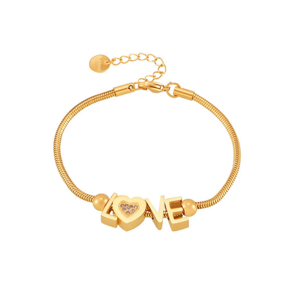 Bracelet Stainless Steel Gold Plated Love Letter Heart Shape Geometric For Women