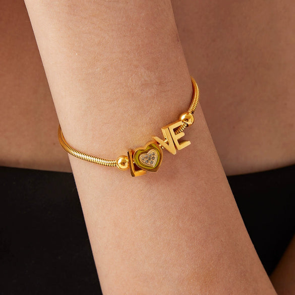 Bracelet Stainless Steel Gold Plated Love Letter Heart Shape Geometric For Women