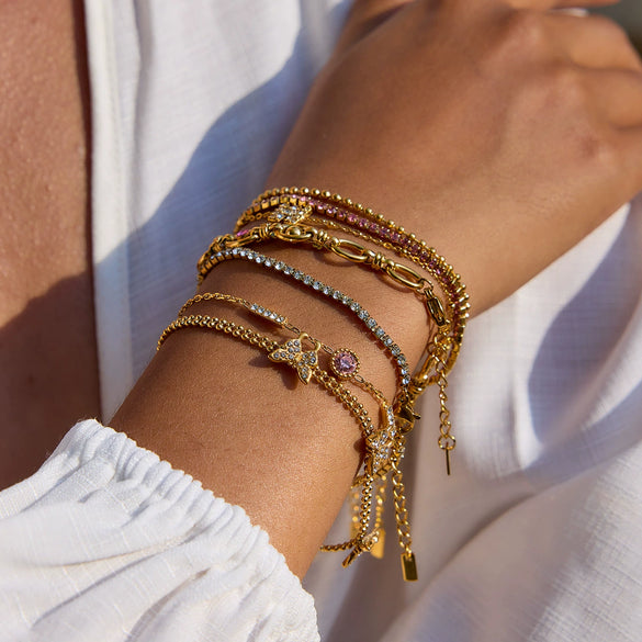 Bracelet Stainless Steel Goldplated Zircon Butterfly Letters Numbers Text Style