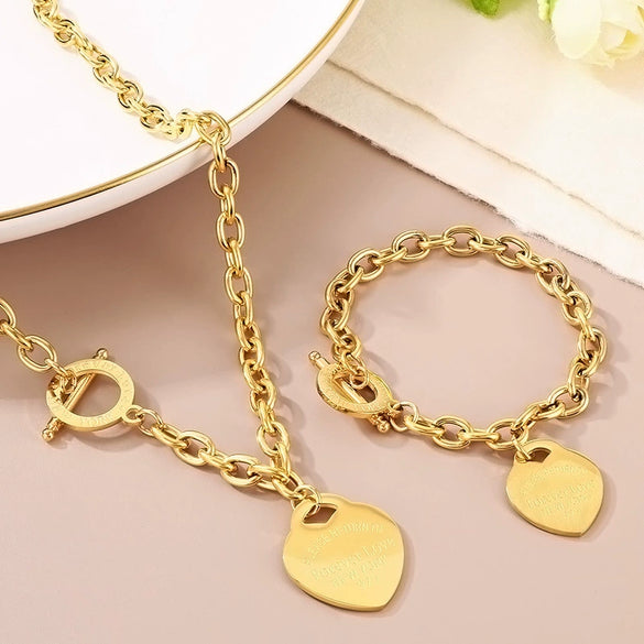 Bracelet Stainless Steel Heart Shaped 18K Gold Plated With Love Water Drops Bell Pattern