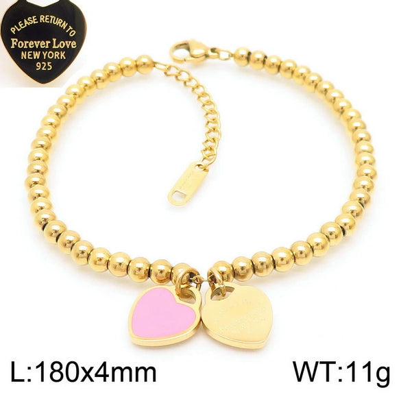 Bracelet Stainless Steel Heart Shaped 18K Gold Plated With Love Water Drops Bell Pattern