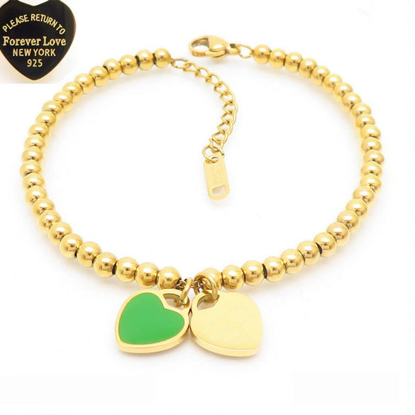 Bracelet Stainless Steel Heart Shaped 18K Gold Plated With Love Water Drops Bell Pattern