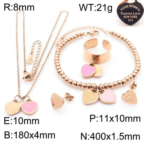 Bracelet Stainless Steel Heart Shaped 18K Gold Plated With Love Water Drops Bell Pattern