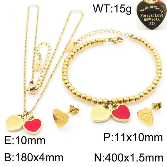 Bracelet Stainless Steel Heart Shaped 18K Gold Plated With Love Water Drops Bell Pattern