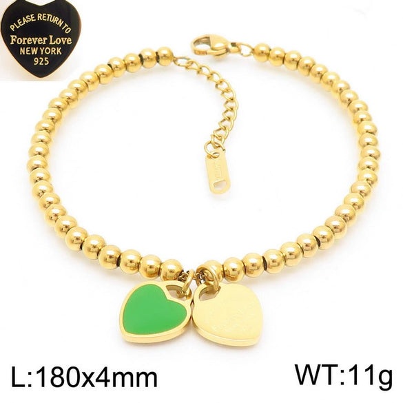 Bracelet Stainless Steel Heart Shaped 18K Gold Plated With Love Water Drops Bell Pattern