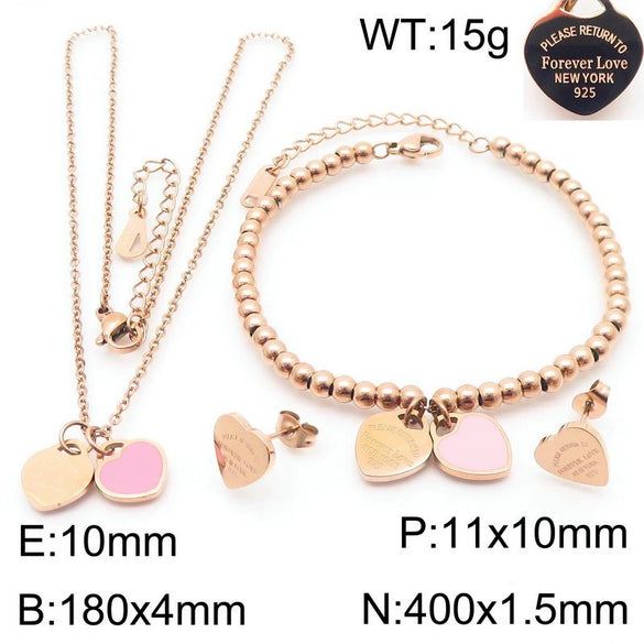Bracelet Stainless Steel Heart Shaped 18K Gold Plated With Love Water Drops Bell Pattern