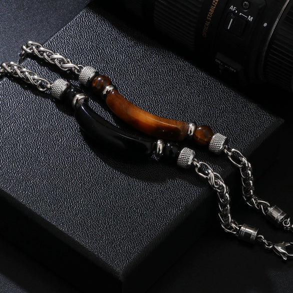 Bracelet Stainless Steel Hiphop Geometric Electroplating Tiger Eye Stone