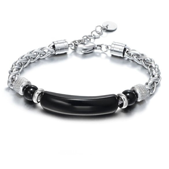 Bracelet Stainless Steel Hiphop Geometric Electroplating Tiger Eye Stone
