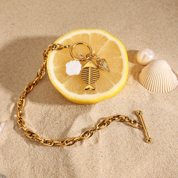 Bracelet Stainless Steel 18K Electroplating Geometric Shell Fishbone Conch Style For Women