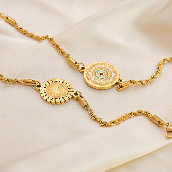 Bracelet Stainless Steel 18K Gold Sunflower Shape Star Pattern Electroplating Unisex