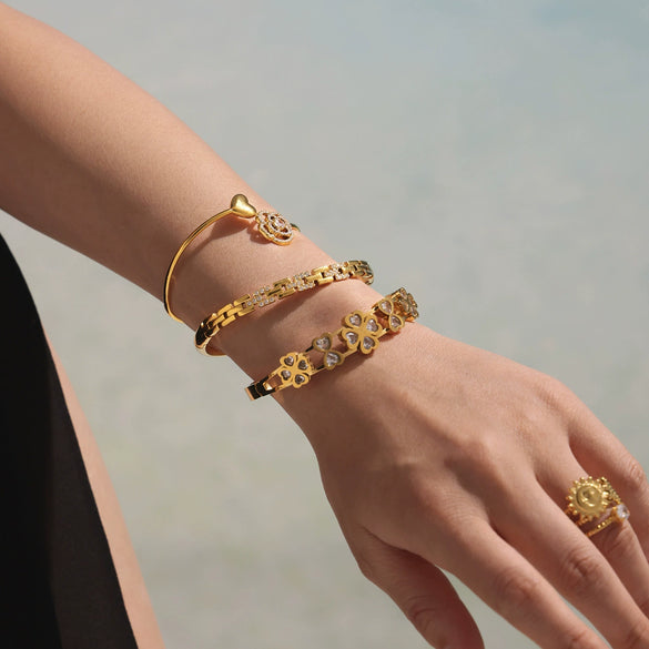 Bracelet 316L Stainless Steel Love Four Leaf Flower Vacuum Electroplated For Women