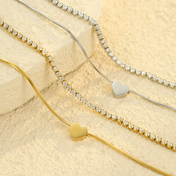 Bracelet Stainless Steel Love Zircon High Grade Titanium Steel Peach Heart Electroplated Couple Fashion