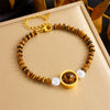 Bracelet Stainless Steel Oval Tiger Eye Maillard Style Handmade Woven Beaded Love Gem Pendant Chain Stitching