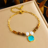 Bracelet Stainless Steel Oval Tiger Eye Maillard Style Handmade Woven Beaded Love Gem Pendant Chain Stitching