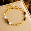 Bracelet Stainless Steel Oval Tiger Eye Maillard Style Handmade Woven Beaded Love Gem Pendant Chain Stitching