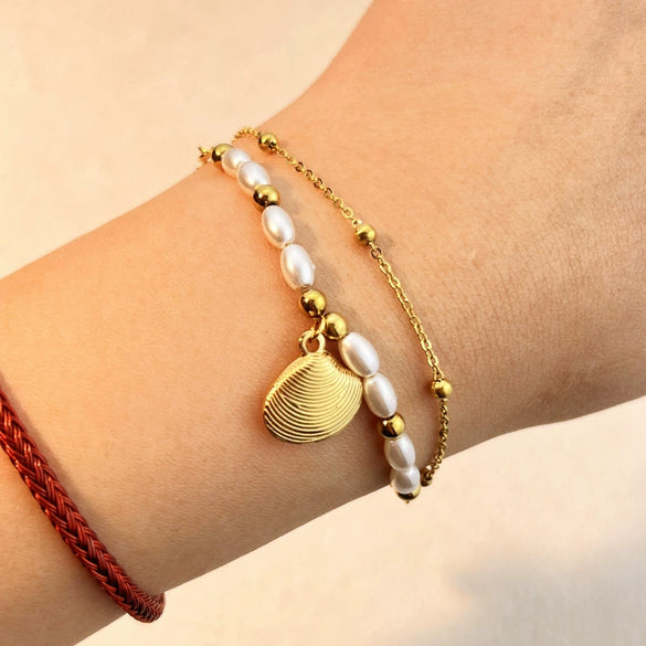 Bracelet Stainless Steel Pearl Beaded Heart Shape Electroplated Jewelry
