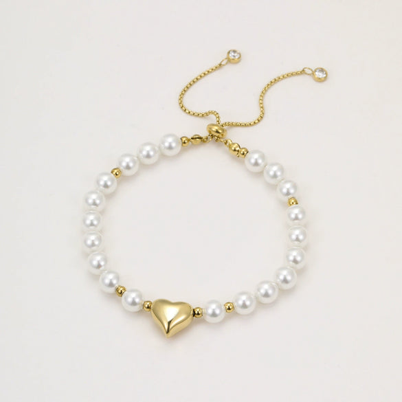 Bracelet Stainless Steel Pearl Heart Shape Geometric Electroplating Women's Fashion Light Luxury