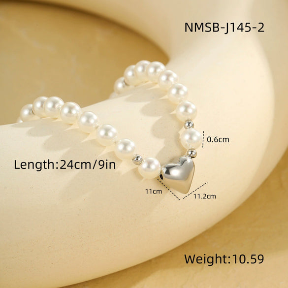 Bracelet Stainless Steel Pearl Heart Shape Geometric Electroplating Women's Fashion Light Luxury