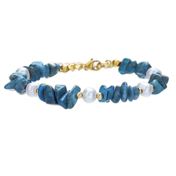 Bracelet Stainless Steel Pearl Lapis Lazuli Handmade Geometric Style
