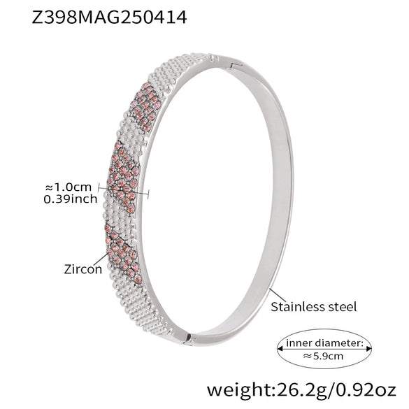 Bracelet 316L Stainless Steel Pink Row Drill 5A Zircon Ultraflash Buckle Electroplating Fashion Geometric Jewelry