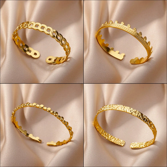 Bracelet Stainless Steel Pleated Pattern Open Circle Electroplating