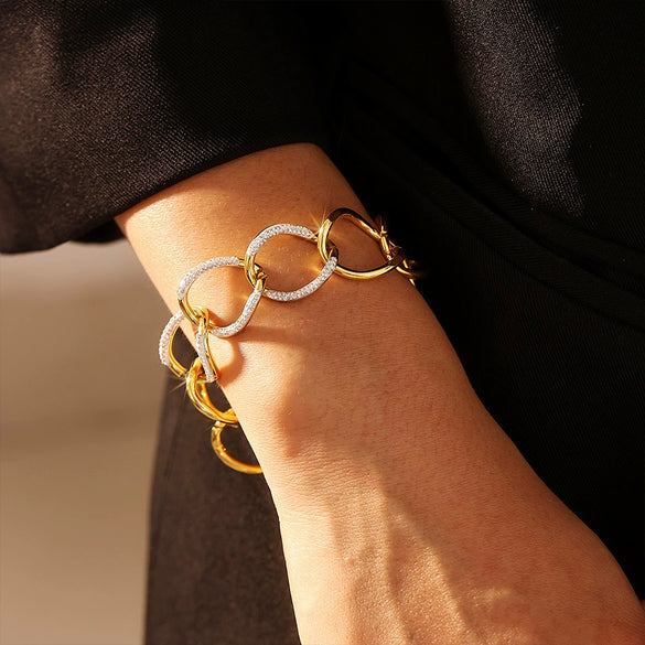 Bracelet Stainless Steel Rhinestones Geometric Electroplating Punk Style