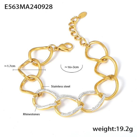 Bracelet Stainless Steel Rhinestones Geometric Electroplating Punk Style