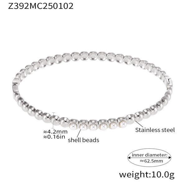 Bracelet 316L Stainless Steel Zircon Shell Beads Geometric Hand Inlaid Electroplated