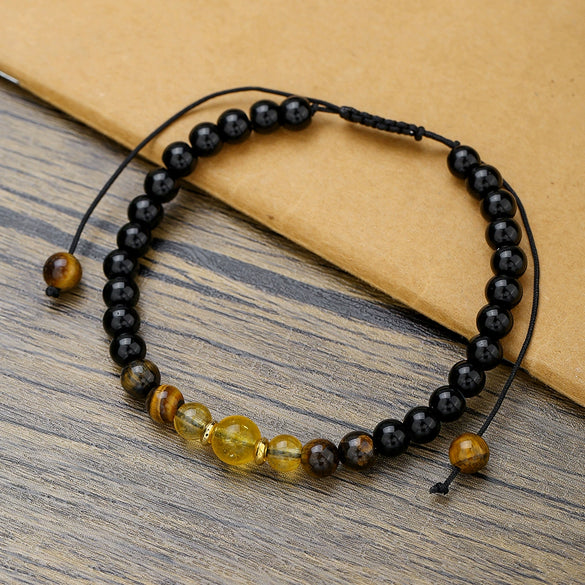Bracelet Stone Geometric Handmade Retro Black Onyx Citrine Yellow Tiger Eye Unisex